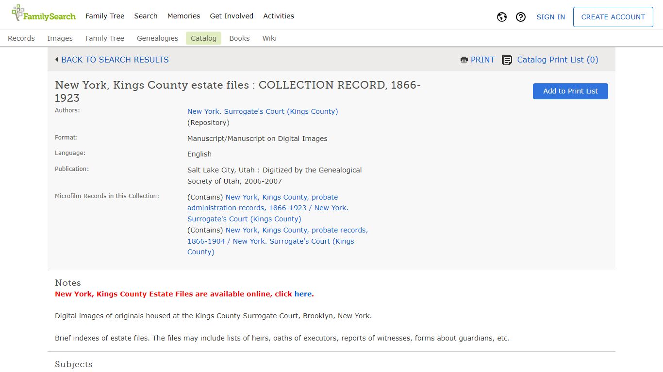 FamilySearch Catalog: New York, Kings County estate files ...